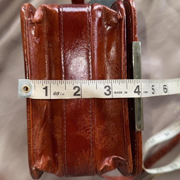 Rossini Rust Brown Embossed Leather Crossbody Bag Adjustable Strap Structured - Picture 9 of 11